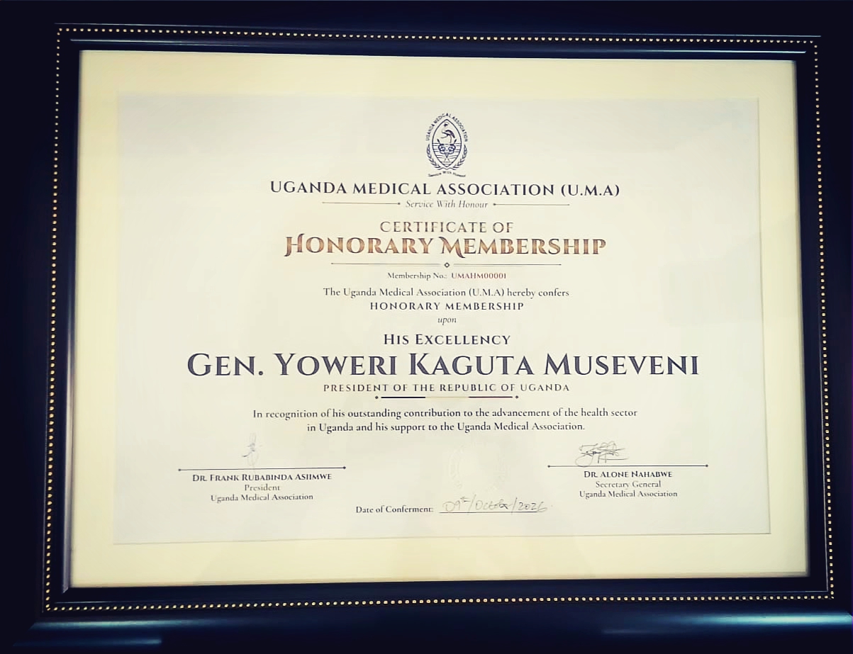 Uganda Medical Association Confers First-Ever Honorary Membership to H.E. President Yoweri Kaguta Museveni